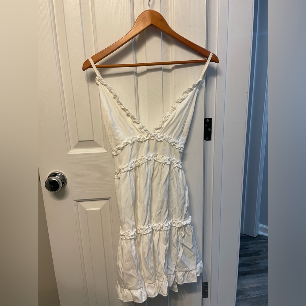 White Mini Dress Ruffles Cross Back Size Small